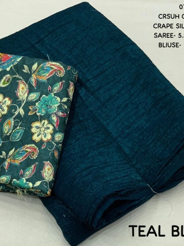 Teal Blue Color Crush Chiffon Saree With Simple Woven Shining