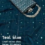 Teal Blue Color Soft Linen Saree With Velvet Chex