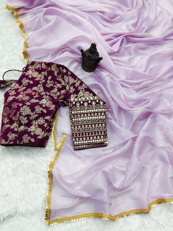 Tissue Silk Saree - Crushed Tissue Silk Lilac Wine - Blue Dhaara